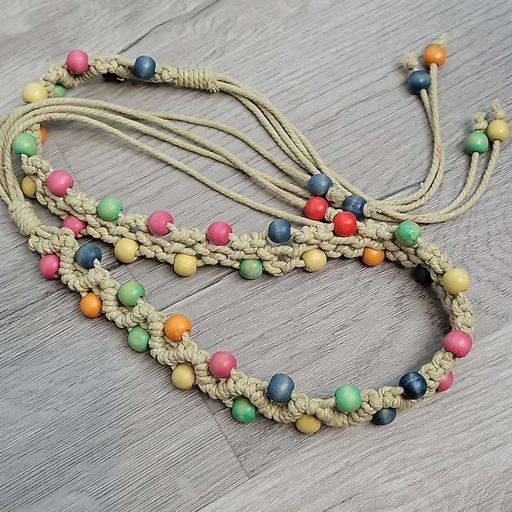 Girls Multicolor braided rope belt pink blue green boho